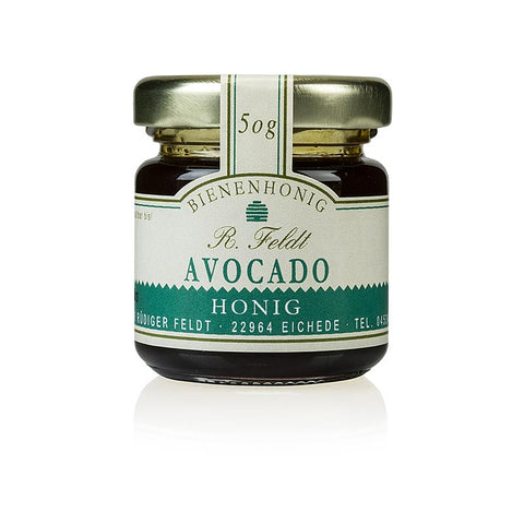 Avocado honey, Mexico, dark, liquid, light plum flavor, single-serve jar, 50 g