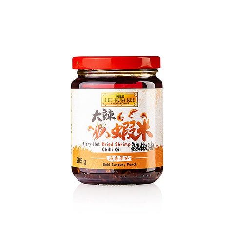 Fiery Hot Shrimp Oil, mit getrockneten Garnelen und Chili, Lee Kum Kee, 205 g