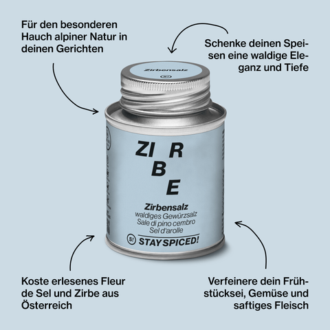 Zirben Fleur de SelZirbensalz, waldiges Gewürzsalz