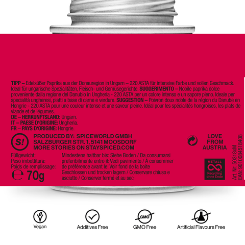 Hand-selected sweet paprika, 220 ASTA