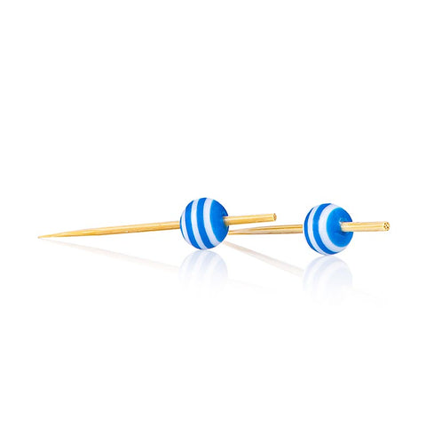 Holz Spieße, mit "Kristallkugel" blau/weiß gestreift, 9cm, 100 St