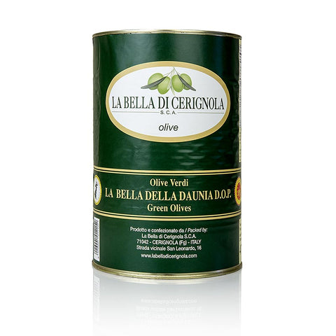 Green giant olives, with pit, "Bella di Cerignola", in brine, 4.25 kg