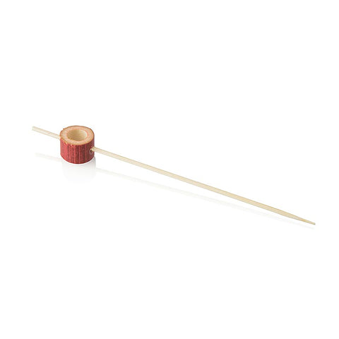 Gebinde-10-Holz-Spieße, mit gelochter roter Holzscheibe, 12cm, 100 St