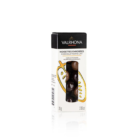 Gebinde-30-Valrhona Noisettes Enrobées Noir & Lait, Haselnüsse in Schokolade (54240), 70 g