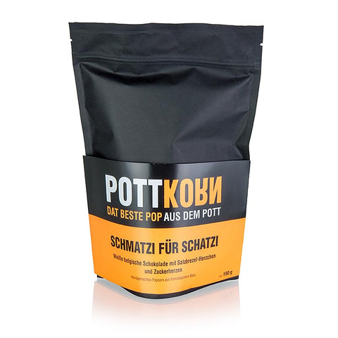 Pottkorn - Schmatzi Schatzi, Popcorn mit weißer Schokolade, Brezel, 150 g