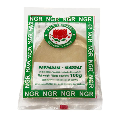 Pappadums, natural, ø 9.5cm, NGR, 100 g, 25 pcs
