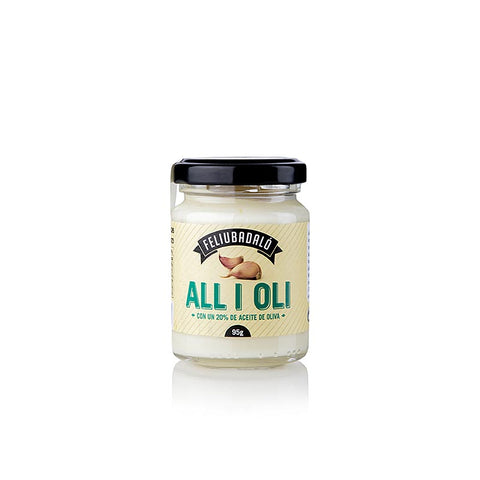 Allioli - Garlic cream with 20% olive oil, light, Feliubadalo, 95 g