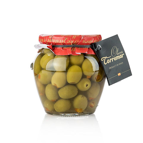 Green olives, pitted, Manzanilla, with orange, Torremar SL, 580 g