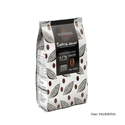 Gebinde-3-Valrhona Extra Amer, dunkle Couverture, Callets, 67% Kakao, 3 kg