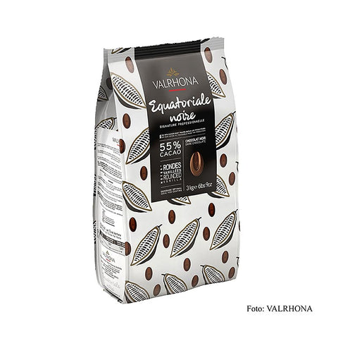 Gebinde-3-Valrhona Equatoriale Noire, dunkle Couverture, Callets, 55% Kakao, 3 kg