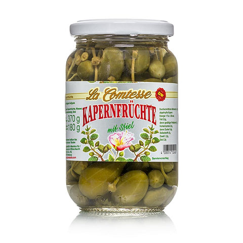 Pack of 12 capers, large, with stem, 18mm, La Comtesse, 370g