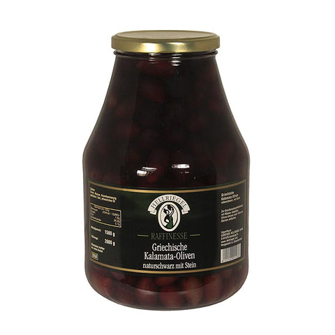 Gebinde-3-Schwarze Oliven, mit Kern, Kalamata-Oliven, extra large, in Lake, Jardinelle, 2,6 kg