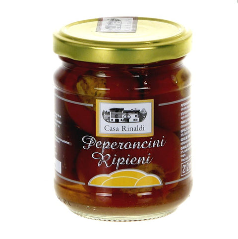 Gebinde-6-Eingelegte gefüllte Peperoncini, Kirschpaprika mit Thunfischcreme, Casa Rinaldi, 190 g