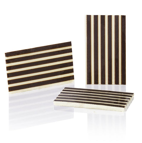 Gebinde-4-Deko-Aufleger "Stripes" - Rechteck, weiße/dunkle Schokolade, gestreift, 25x40mm, 680 g, 350 St