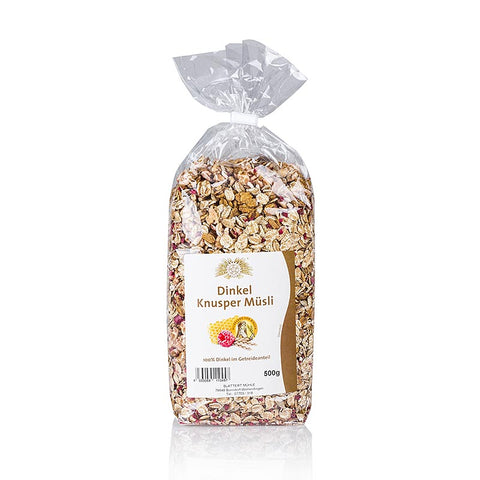 Gebinde-18-Dinkel Knusper Müsli, Blattert Mühle, 500 g