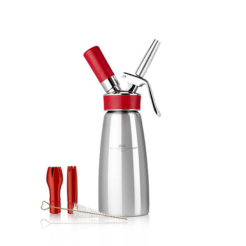 Gebinde-6-Espuma - Sprayer, iSi Gourmet Whip Plus, komplett, Edelstahl matt, 500 ml, rot, 1 St