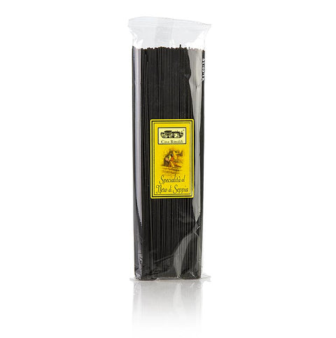 Pack of 12 black spaghetti, with squid ink color, Casa Rinaldi, 500 g