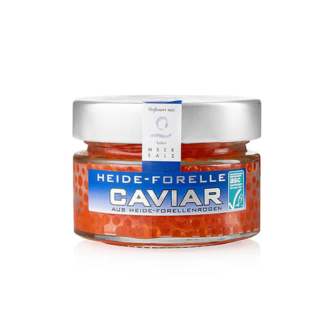 Gebinde-6-Heide-Forellen-Kaviar, mit Sylter Meersalz, orange-rot, 100 g