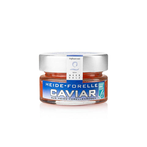 Gebinde-6-Heide-Forellen-Kaviar, mit Sylter Meersalz, orange-rot, ASC, 50 g