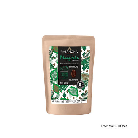 Gebinde-12-Valrhona Manjari, Bitterschokolade 64%, Callets, 250 g