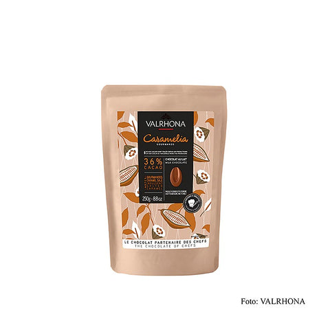 Gebinde-12-Valrhona Caramelia, Milchschokolade, 36%, Callets, 250 g