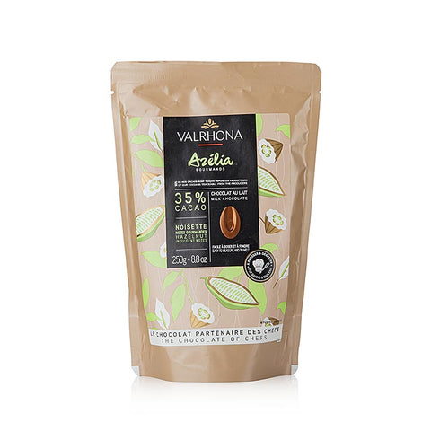 Gebinde-12-Valrhona Azelia, Haselnuss Couverture, 35%, Callets, 250 g