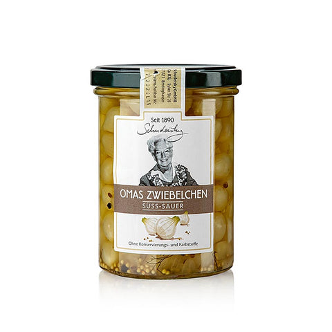 Pack of 12 Grandma's sweet and sour pickled onions, Schudeisky, 400 g