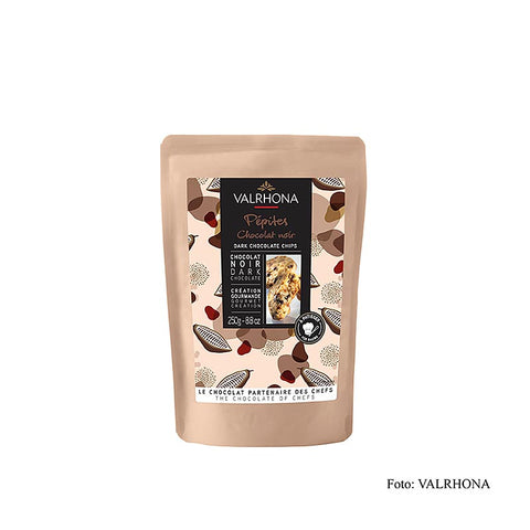 Gebinde-12-Valrhona Pépites noire, Schokoladen Tropfen, dunkel, Backfest (31841), 250 g