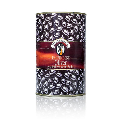 Black olives, pitted, blackened, in brine, 4.3 kg
