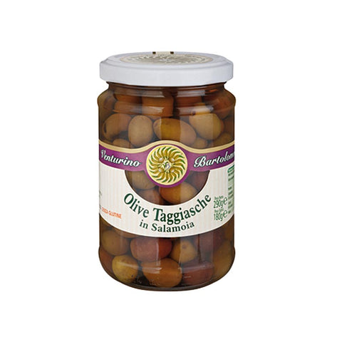 Olive mixture, green &amp; black Taggiasca olives, with pit, in brine, Venturino, 290 g