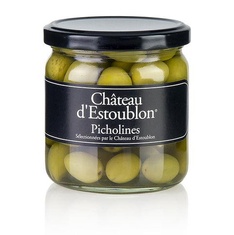 Green olives, pitted, Picholine olives, in brine, Chateau d'Estoublon, 350 g