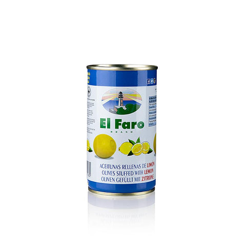Green olives, pitted, with lemon paste, in brine, El Faro, 350 g