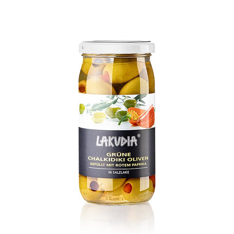 Green olives "Chalkidiki", pitted, with peppers, Lakudia, 355 g