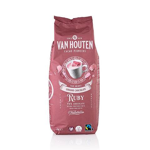 Gebinde-10-Van Houten Ground Ruby Chocolate, Trinkschokoladen Pulver, 1 kg