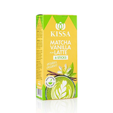 Pack of 5 - KISSA - Matcha Vanilla for Latte, Green Tea Mix Sticks, Organic, 72 g, 6 x 12 g