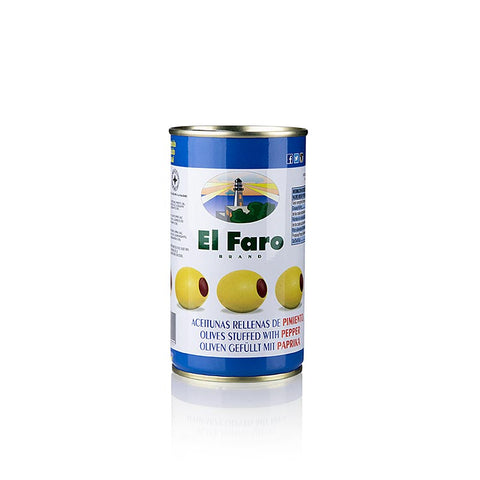 Green olives, pitted, with paprika paste, in brine, El Faro, 350 g