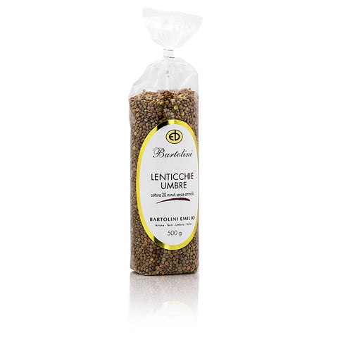 Gebinde-12-Linsen, braun - Lenticchie Umbre, Berglinsen, Umbrien, Bartolini, 500 g