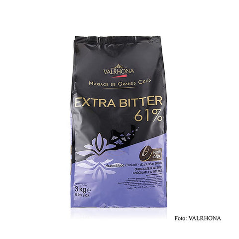 Valrhona Extra Bitter, dunkle Couverture, Callets, 61% Kakao, 3 kg