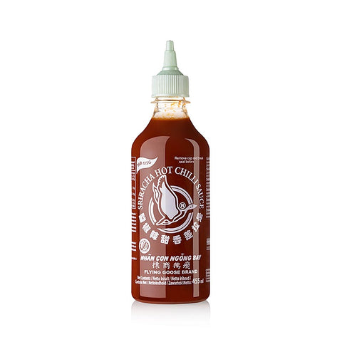 Gebinde-12-Chili-Sauce - Sriracha ohne MSG, scharf, Squeeze Flasche, Flying Goose, 455 g