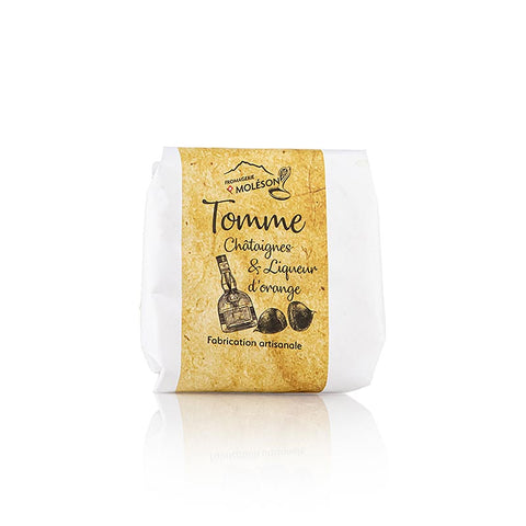 Tomme Chataigne Liqueur, soft cheese preparation with chestnut &amp; orange liqueur, 120 g