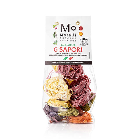 Pack of 12, Morelli 1860 Tagliatelle 6 Sapori (colorful pasta, 6 varieties), 250 g