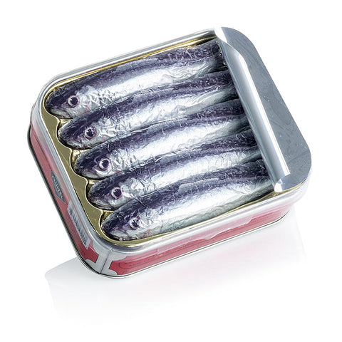 Gebinde-14-Schokoladen- Sardinen, Milchschokolade, Dose, Michel Cluizel, 75 g, 5 St